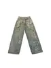 Jeans de Cadena Estampados 3D High Street Americano para Hombre Pantalones Trendy de Corte Limpio Jacquard Lavado Pantalones de Micro-Campana Scimitar