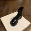Versão Couro 2026 Outono e Inverno Novo Estilo Tendência Fivela Lateral Salto Grosso Chunky Botas Curtas Slim para Mulheres Couro Genuíno