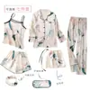 Pijama Delgado Estilo Ins Transfronterizo de Comercio Exterior para Mujer, Conjunto de Siete Piezas para Primavera y Otoño, Ropa de Casa con Patrón de Grulla, Pijama Delgado para Todas las Estaciones