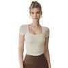 Roupa de Yoga para Mulheres, Corte Justo com Bojos, Camiseta Respirável de Manga Curta em Malha, Roupas para Esportes ao Ar Livre, Pilates, Treinamento, Fitness