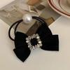 Vintage veludo strass arco corda de cabelo elegante preto requintado anel de cabelo cabeça baixa rabo de cavalo acessórios de cabelo para as mulheres