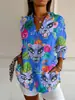 Estación Independiente Estilo Europeo y Americano Transfronterizo Más Vendido Camisa Larga de Mujer Primavera Verano Otoño Camisa de Manga Larga en el Hombro Leopardo Impresión 3D