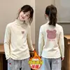 Camiseta Base de Manga Larga Cálida para Niñas Otoño e Invierno con Cuello Medio Alto Borde de Volantes Tejido Cepillado De Rong Top Interior