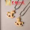 Colar com Pingente de Cavalo do Zodíaco em Sândalo, Corrente de Suéter Ano do Cavalo em Pau-Rosa Yiming Xianyuan, Pingente para Celular, Pingente de Chaveiro
