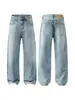 Pantalones vaqueros Muqiu para hombre, de color claro, con lavado vintage y bigotes, talla grande para hombre, corte holgado, relajados y cómodos, de pierna larga