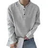 Moletom com Gola Henley Pesado Masculino 2026 Outono Novo Estilo Solto Americano Desconstruído Manga Longa Camiseta Camada Base