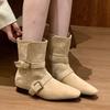 Botas Negras de Gamuza Puntiagudas de Tacón Bajo Retro Botines Cortos para Mujer 2026 Nuevas Botas Individuales de Primavera y Otoño Botas Western Martin