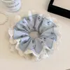 Goma para el pelo de encaje azul estilo coreano con lazo para mujer, Cinchuelo para moño estilo perezoso, Accesorio para el pelo extragrande