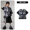 Ropa de Moda Hip-Hop para Niños Traje Negro de Manga Corta con Chaleco Falso para Niños Ropa Genial de Percusión para Actuación de Niñas