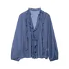 Top de Camisa de Lunares Versátil Chic de Principios de Primavera con Cuello en V en Capas Holgado de Manga Larga Estilo Europeo y Americano Ropa de Mujer Transfronteriza