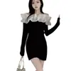 Vestido Sexy Color Block Patchwork de Manga Longa com Uma Alça para Mulheres, Vestido de Luxo de Outono de Alta Qualidade com Cintura Marcada e Saia Curta Bodycon