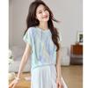 Camiseta de Verano de Cuello Redondo Holgada de Manga Corta para Mujer para Cubrir Vientre y Lucir Delgada Top Casual Estampado de Punto de Seda Helada