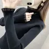 Suéter Feminino Outono 2024 com Gola Média, Top com Gola Meia-Alta, Blusa de Tricô com Renda, Estilo Artístico, Manga Longa