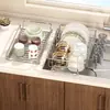 Estante escurridor de fregadero de acero inoxidable 304, cesta escurridora retráctil para cocina, estante de almacenamiento de platos para encimera sin perforación