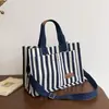 Bolsa de Lona Listrada para Mulheres, Nova Bolsa Tote Simples Estilo Coreano, Design de Nicho, Bolsa Casual de Grande Capacidade