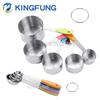 Colher medidora copo medidor conjunto de 10 peças aço inoxidável com escala copo medidor cabo magnético colher bola escavadora cabo arco-íris colher medidora padeiro