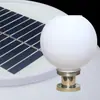 Luminária de pilar esférica movida a energia solar, luz de portão externa, luminária de pilar, luz de pátio, arandela circular, luz externa ultra brilhante