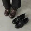 Mocassins de Pele de Carneiro Estilo College Britânico Retro com Cadarço Versáteis Fashionáveis de Salto Médio para Mulheres com Saltos Grossos