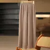 Pantalones de punto 100% lana de tiro alto, largos hasta el suelo, con diseño de dobladillo de flecos, versátiles y elegantes, pantalones casuales para mujer