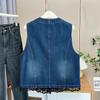 Primavera y verano 100.00kg hermana rellenita talla grande moda coreana Joker encaje Chaleco de mezclilla Chaleco de mujer 6513