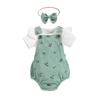 Ropa para Niñas Baoxian Comercio Exterior Transfronterizo Nuevo Peto Floral de Pana con Mangas Volantes Diadema Conjunto de Tres Piezas