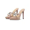 Sandálias Femininas de Couro Genuíno Bico Fino com Strass, Modelo Slip-On, para Verão, Exportação, Salto Agulha Plataforma, Sandálias de Festa