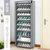 Armário de Sapatos Simples com Zíper, Sapateira Simples com Capa Contra Poeira, Rack de Armazenamento de Porta de Linha Única de Tubo de Aço Coreano