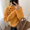 Suéter de cuello alto con botón de cuerno para mujer, capa interior cálida de otoño e invierno, tejido de punto grueso