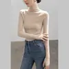 Camiseta interior suave de lana de cuello alto para mujer, top fino para otoño e invierno 2026, suéter de punto con cuello superpuesto, ligeramente transparente