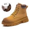 Estilo Casal Botas de Couro Genuíno Cor Ruibarbo 2025 Novos Sapatos Femininos Outono e Inverno Estilo Britânico Botas Curtas Botas Femininas de Solado Grosso Sapatos