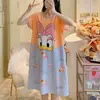 Comércio exterior novo verão solto plus size doce fofo desenho animado manga curta comprimento médio roupa exterior feminina macacão manga curta camisola