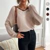 Amazon Transfronterizo Popular Otoño e Invierno 2024 Nuevo Suéter de Punto con Encaje Empalmado Cuello en V Estilo Commuter para Mujer