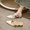 Sandalias de verano de estilo coreano con hebilla nueva para mujer, de punta, color beige, elegantes, de tacón alto, sin cordones, zapatos de moda para uso en exteriores