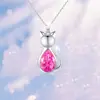 Colar Brilhante Transfronteiriço com Pingente de Gato de Ametista Conjunto de Brincos Moda Feminina Design Versátil Conjunto de Joias