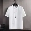 Camiseta de Linho Cor Sólida Manga Curta Masculina Verão Nova Branca Manga Meia-manga Algodão Linho Solta Camisa Base Top Roupas