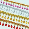 Fabricantes em estoque pingente de ouro cortina de renda acessórios para vestuário strass pingando estilo nacional miçangas coloridas renda