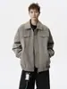 Chaqueta de cuero casual, de estilo de fábrica, moderna y elegante para hombre, perfecta para el otoño, con un diseño holgado de ropa de trabajo americana y un cuello de solapa versátil.