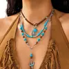 Set de Collares Estilo Vaquero Occidental Europeo y Americano Transfronterizo Retro Cabeza de Toro Sombrero de Turquesa Cuerda de Cuello Apilada Cadena de Clavícula