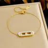 Diseño de Nicho Transfronterizo Chapado en Oro Geométrico Forma de Barra Cadena Colgante de Diamante Completo Pulsera Minimalista de Acero Inoxidable