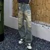 Jeans Masculino Vintage Americano Desgastado Lavagem Suja Rasgado High Street Canalha Design Bonito Corte Faca Patchwork Manchas Micro Flare Calça Longa Tendência