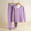 Conjunto de Roupa Íntima Térmica Feminina com Top de Manga Longa e Calça Grossos e Forrados com Fleece, Sem Costura, Verde Escuro e Preto, para o Inverno