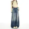 Jeans retro americanos azules de pierna ancha para mujer, nuevo estilo otoño e invierno 2026, de tiro bajo, holgados, adelgazantes, de pierna recta, pantalones de longitud completa