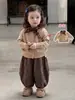 Conjunto infantil para meninas: casaco de outono para bebê menina, cachecol infantil de bolinhas de designer, suéter, conjunto de duas peças com calça xadrez de abóbora