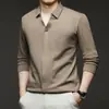 Nova Camisa Polo Masculina Manga Longa Cor Lisa Gola Tesoura Casual de Negócios Elástica Confortável de Alta Qualidade Versátil