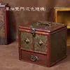 Caixa de Joias Estilo Antigo de Madeira Estojo de Maquiagem com Espelho Caixa de Armazenamento de Joias Estilo Chinês Desgastado Adereço de Casamento Presente Retrô