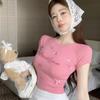 Camiseta Curta Slimming Look Estilo Coreano e Versátil com Laço para Mulheres 2025 Primavera e Verão Novos Tops de Manga Curta Mostrando Elegante