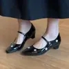 Versão em Pele de Ovelha~Salto Bloco Bico Quadrado Design de Tira Única, Moda Versátil Estilo Fada Nicho Sapatos de Salto Baixo Elegantes Femininos