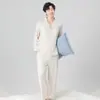 [Algodón Roumo] Pijamas de Sensación Fresca para Mujer, Pijamas Suaves y Transpirables de Manga Larga para Hombre, Ropa de Casa Pijamas para Mujer para Primavera y Verano