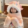 Chapéu infantil Pony Polly, cachecol de outono e inverno, conjunto de três peças, chapéu de proteção auricular forrado de lã para meninas, chapéu de proteção contra o frio