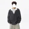 Sudadera con capucha de textura americana de nicho, tacto falso de dos piezas, solapa, para hombre, otoño, retazos, de manga larga informal de alta gama